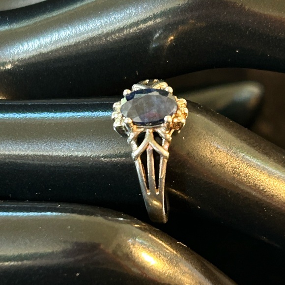 Vintage sterling silver cocktail ring with lab-created sapphire, size 6 - Picture 1 of 5